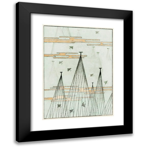 Watanabe Seitei 11x14 Black Modern Framed Museum Art Print Titled - Skyscape with Birds Flying