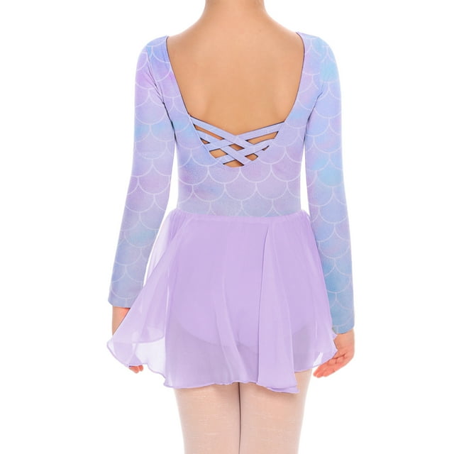Wataxii Ballet Leotard with Skirt for Girls Long Sleeve Leotards for