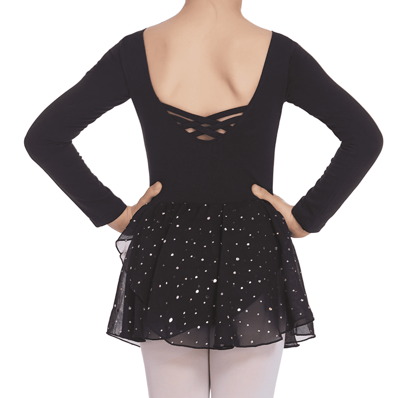 Wataxii Black Ballet Leotard with Skirt for Girls Long Sleeve Dance