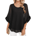 thumbnail image 1 of Weardear Blouses for Women Dressy Casual Womens 3/4 Ruffle Sleeve Tops Flowy Chiffon Blouses Double Layers Casual Shirts Tops, 1 of 6
