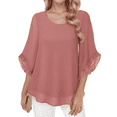 thumbnail image 1 of Weardear Blouses for Women Dressy Casual Womens 3/4 Ruffle Sleeve Tops Flowy Chiffon Blouses Double Layers Casual Shirts Tops, 1 of 6