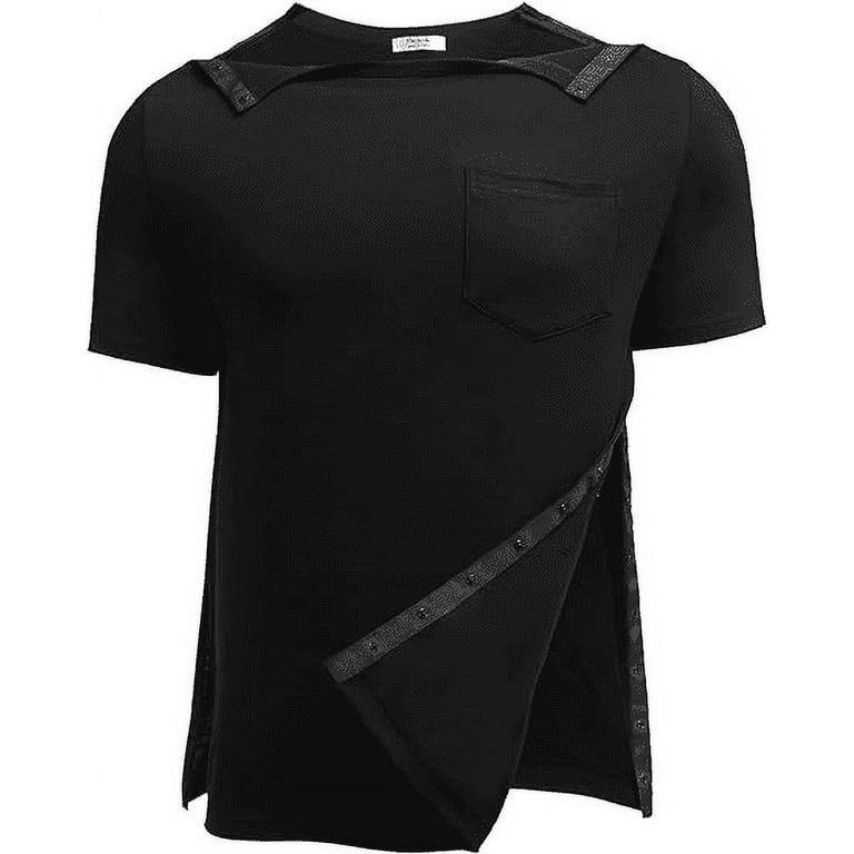 Wataxii Men's Post Shoulder Surgery Shirt Tear Away Short Sleeve Recovery  Full Open Side Snap Dialysis Chemo Port Shirt