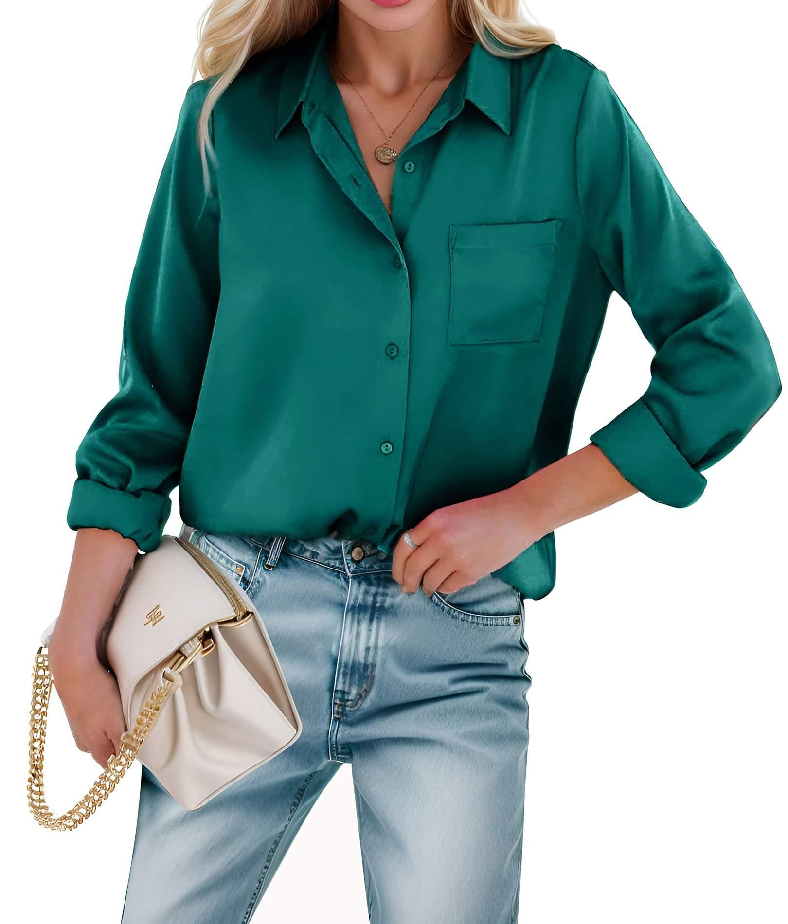 Women Spring Autumn Career Blouse Full Sleeved Slim Shirt Turn-Down Collar  Blouse