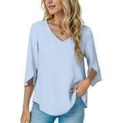 Wataxii Women Summer Tops Dressy Casual Tops 2024 Fashion Business Office Chiffon Blosue Shirts V Neck Lady Work Outfits