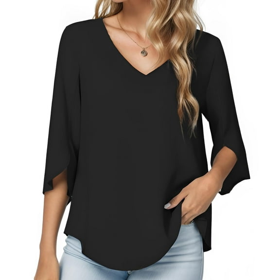 Weardear Women Summer Tops Dressy Casual Tops 2024 Fashion Business Office Chiffon Blosue Shirts V Neck Lady Work Outfits