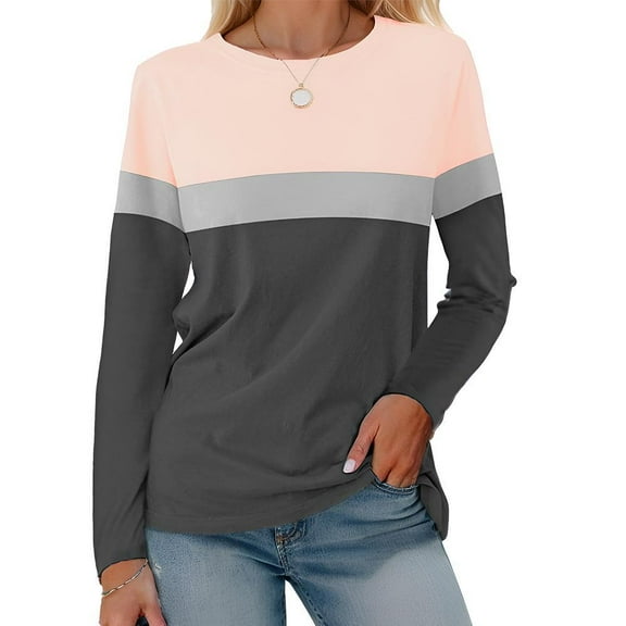 Weardear Women's Color Block Long Sleeve Tunics Tops Casual Crew Neck Shirts Loose Fit Blouses