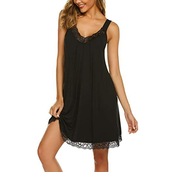 Wataxii Women's Nightgowns V-Neck Lace Sleeveless Nightdress Sexy Camisole Sleepshirt