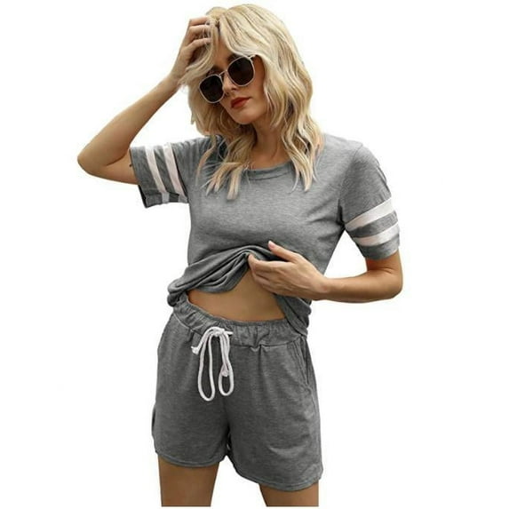 Wataxii Women's Pajama Sets 2 Piece Loungewear Set for Women Short Sleeve Top and Short Women's Soft Sleepwear Pj Set Size M-XXL