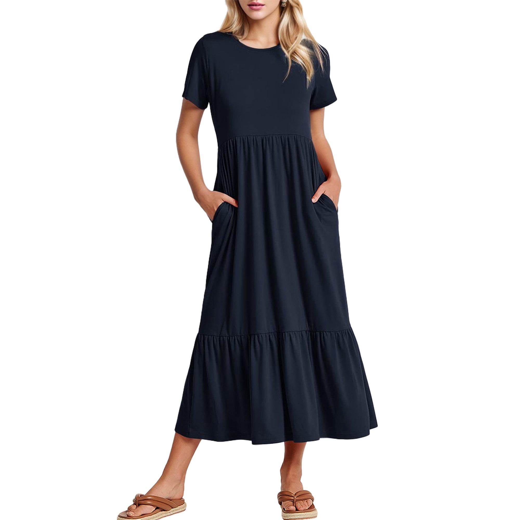 Gubotare Women's Casual Dress A Line Short Sleeve Round Neck Loose ...