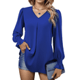 thumbnail image 1 of Weardear Womens Blouses Dressy Casual Womens Long Sleeve Tops Tunic Shirts V Neck Loose Chiffon Business Work Blouse, 1 of 7