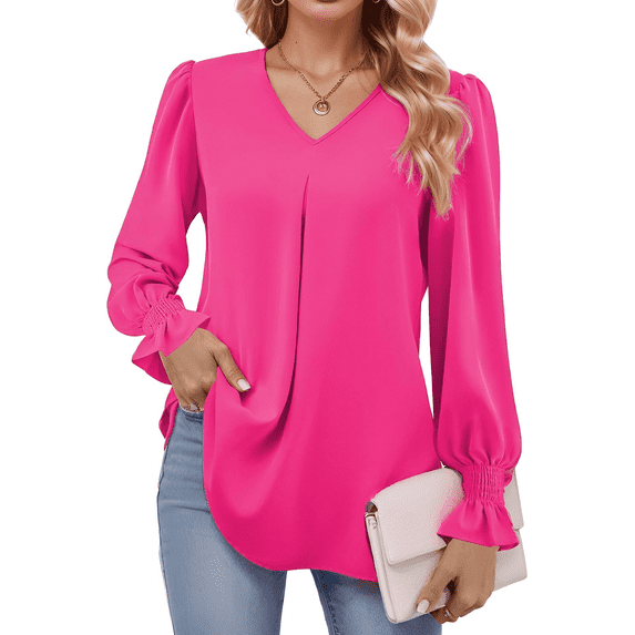 Weardear Womens Blouses Dressy Casual Womens Long Sleeve Tops Tunic Shirts V Neck Loose Chiffon Business Work Blouse