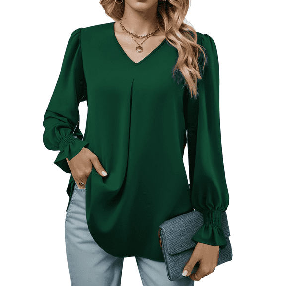 Weardear Womens Blouses Dressy Casual Womens Long Sleeve Tops Tunic Shirts V Neck Loose Chiffon Business Work Blouse