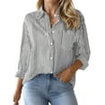 thumbnail image 1 of Weardear Womens Button Down Shirts Striped Classic Long Sleeve Collared Office Work Blouses Tops with Pocket, 1 of 7