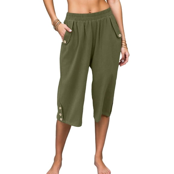 Weardear Womens Capri Pants Casual Cropped Pants Elastic Waist Summer Trousers 3/4 Length Pants with Pockets