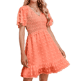thumbnail image 1 of Weardear Womens Dresses Casual Vacation Beach Dresses for Women V Neck Smocked Short Sleeve Ruffle Hem Mini Dresses Flowy Summer Dresses, 1 of 5
