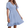 thumbnail image 1 of Weardear Womens Dresses Casual Vacation Beach Dresses for Women V Neck Smocked Short Sleeve Ruffle Hem Mini Dresses Flowy Summer Dresses, 1 of 7