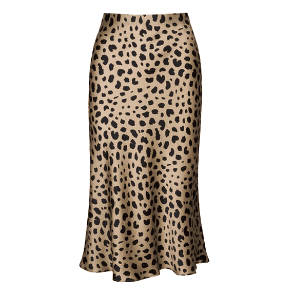 Weardear Womens Leopard Print Skirt Silk Satin Skirts for Women Midi Length High Waisted Skirts Elastic Skirts