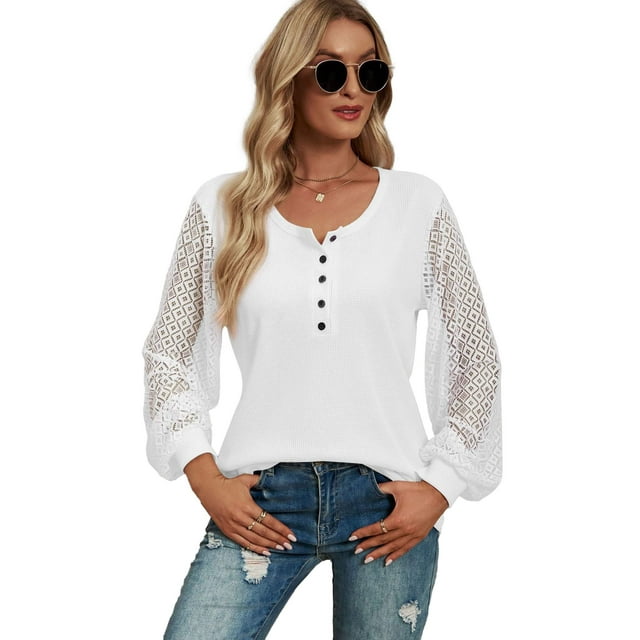 Wataxii Womens Long Sleeve Tops Button Down Shirt Fall Tops Blouse for