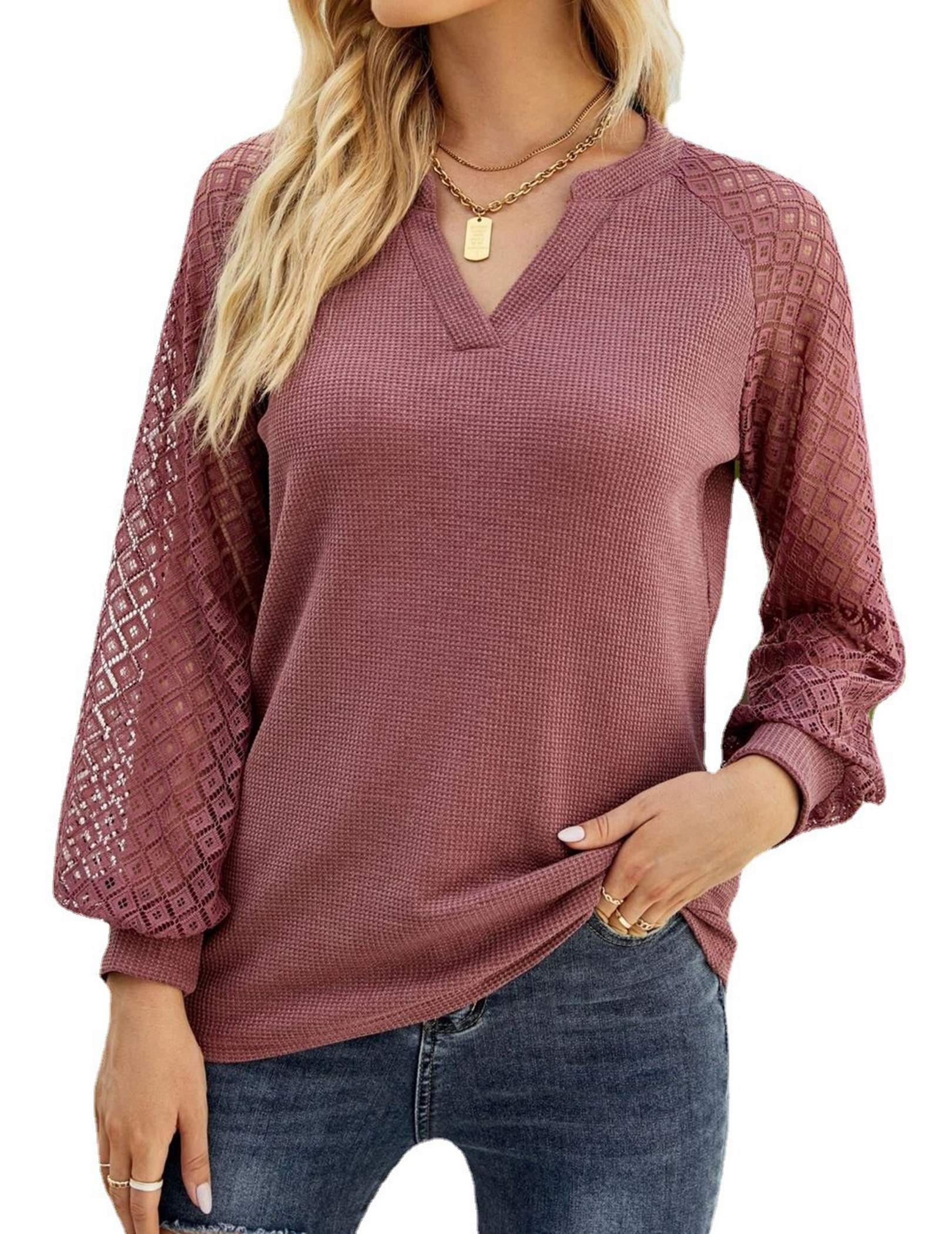 Wataxii Womens Long Sleeve Tops Casual Fall Shirts Blouses for Women