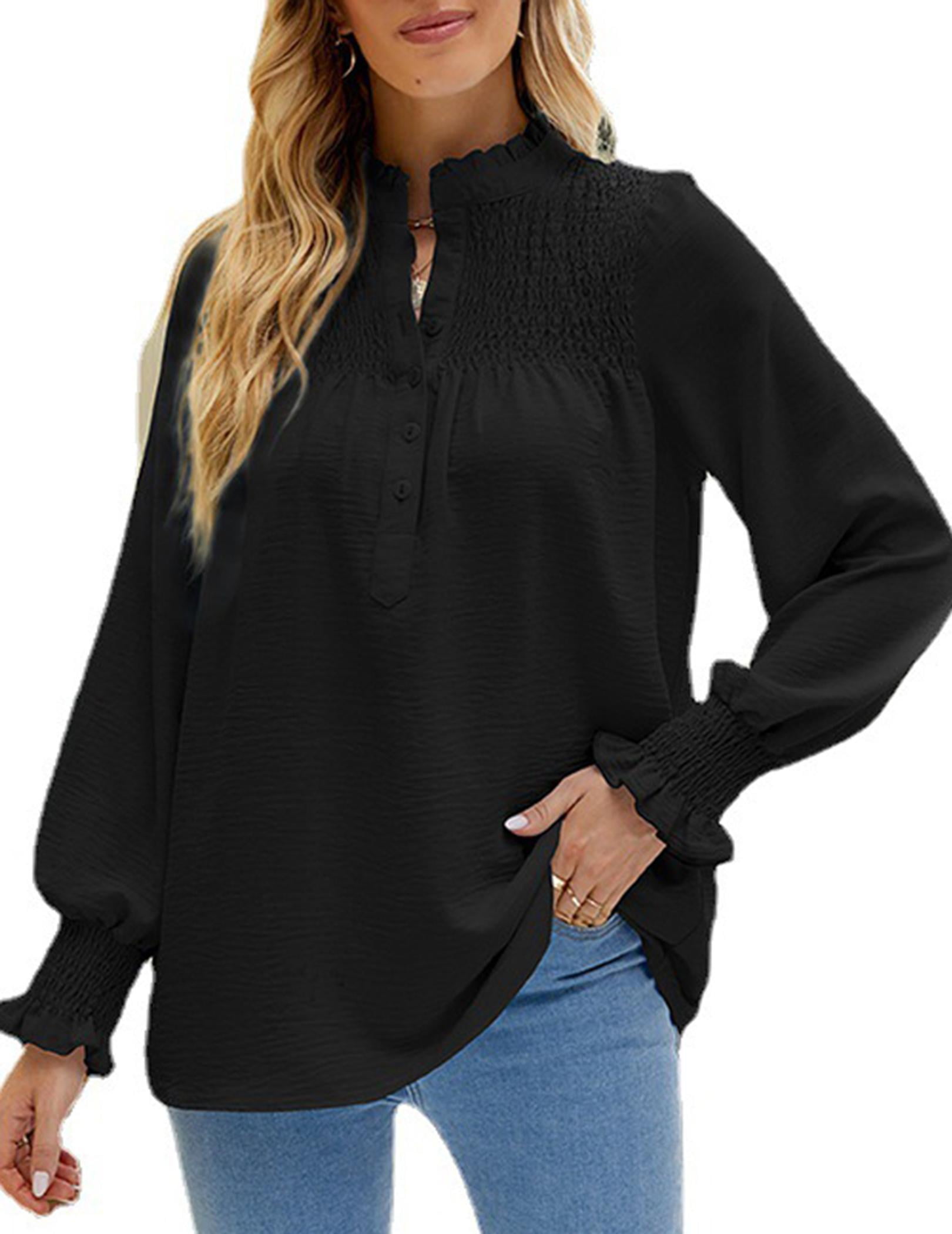 Wataxii Womens Long Sleeve Tops Fall Black Tops Womens Blouses Dressy