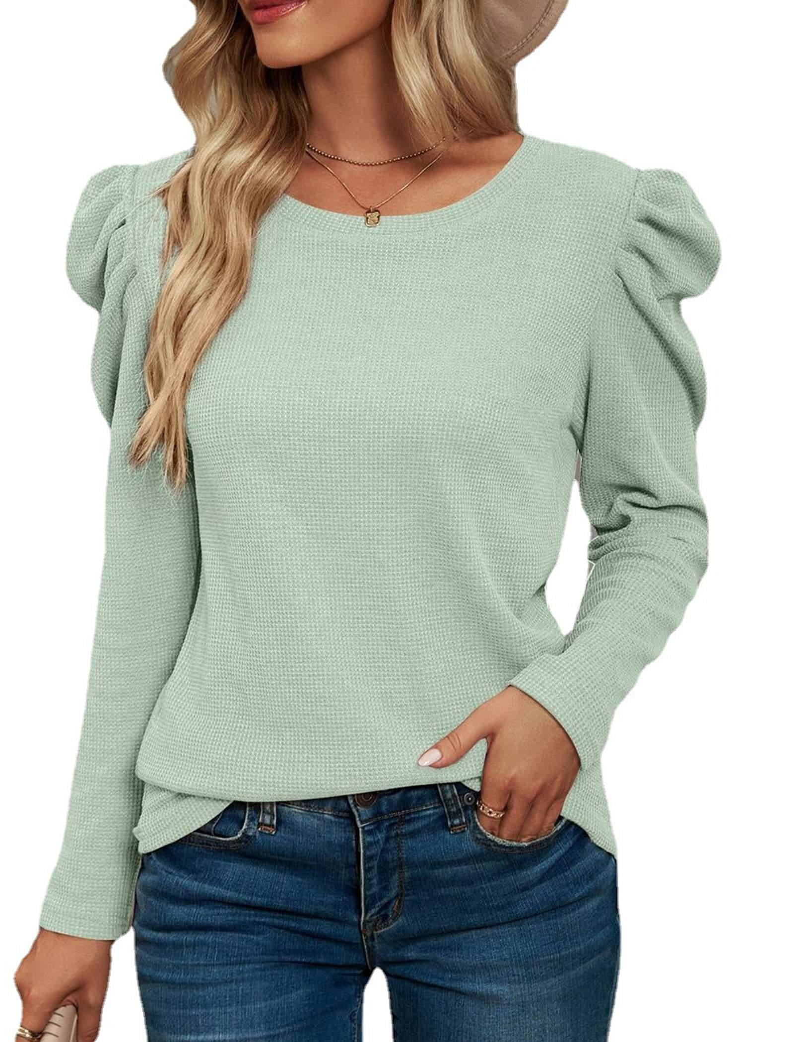Wataxii Womens Long Sleeve Tops Women Business Casual Fall Tops Waffle