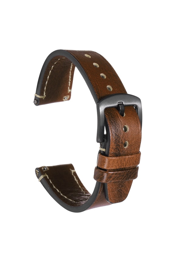 Watch Band 18mm Width Double-Sided Leather Quick Release Soft Watch Straps Replacement Double Stitching with Stainless Steel Grey Buckle and Spring Bar for Men Women, Brown