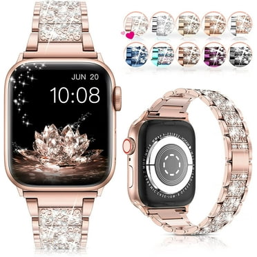 Watch Band for Apple 41mm 40mm 38mm Series 7 Series 6 5 4 3 2 1 SE, Bling Replacement Bracelet iWatch Band, Diamond Rhinestone Stainless Steel Metal Wristband Strap