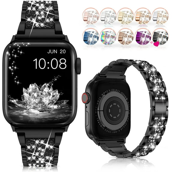 Watch Band for Apple 41mm 40mm 38mm Series 7 Series 6 5 4 3 2 1 SE, Bling Replacement Bracelet iWatch Band, Diamond Rhinestone Stainless Steel Metal Wristband Strap