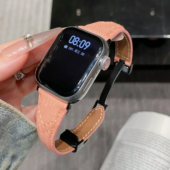 Watch Band for Apple Watch 38/40/41/42mm (Series 10), Cowboy PU Leather Magnetic Buckle Strap Adjustable Replacement for iWatch 10 9 8 7 6 5 4 3 2 1 FE,Orange