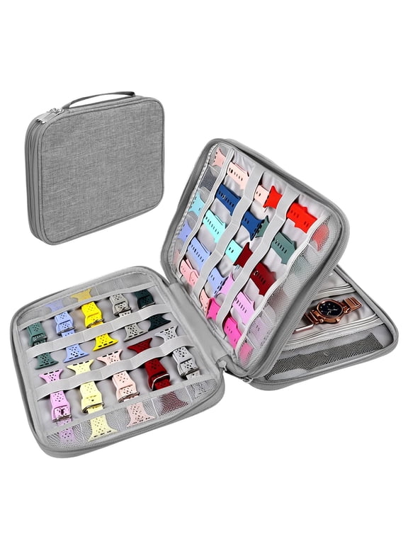 Watch Band Carrying Case, TSV Watch Bands Storage Bag Hold 35 Watch Straps, Portable Organizer Bag for Watch Bands, Gray