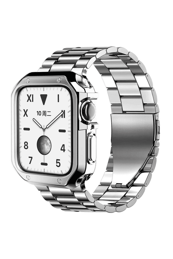 Watch Band + Case for Apple Watch Series 11 10 9 8 7 6 5 4 3 2 1 SE Wrist Strap for iWatch Ultra 49mm Smart-Watch Stainless Steel Metal Link Bracelet, 46mm 45 44 42 41 40 38mm