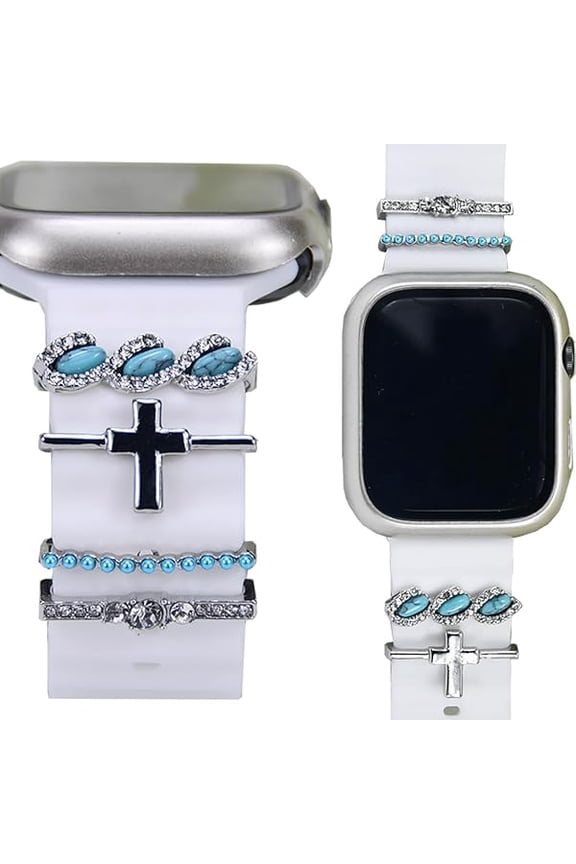 Watch Band Charms - Decorative Rings Loops Compatible with Apple Watch Silicone Leather Bands - Metal Diamond Charms Slide Strap Accessories for Women's 49mm, 45mm, 44mm, 42mm, 41mm, 40mm