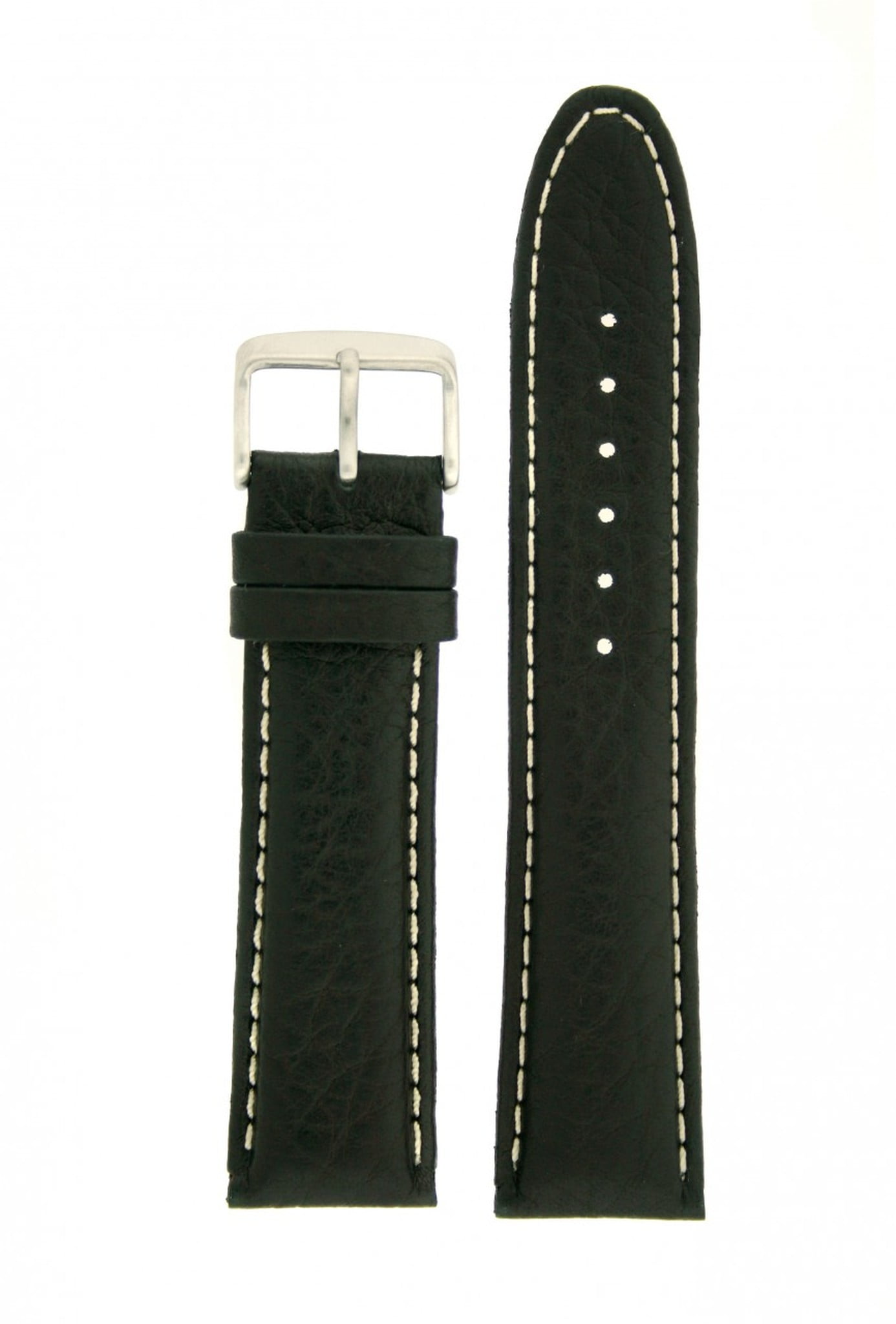 Watch Band Genuine Leather Black White Stitching Padded (18mm
