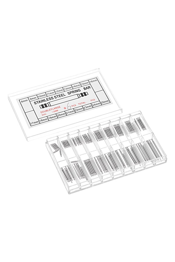 Watch Band Link Pin Set 108 Pack 1.4mm Dia Stainless Steel Spring Bar Pins 8-25mm 6 Pack Each Size
