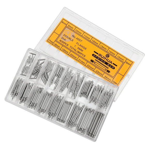 Watch Band Spring Bars Set 360 Pcs - Wrist Watches Strap Link Pins Repair Tool 8-25mm Stainless Steel Kit Pack for Watch Link Removal, Screwdriver, Professional Watchmaker with Storage Box