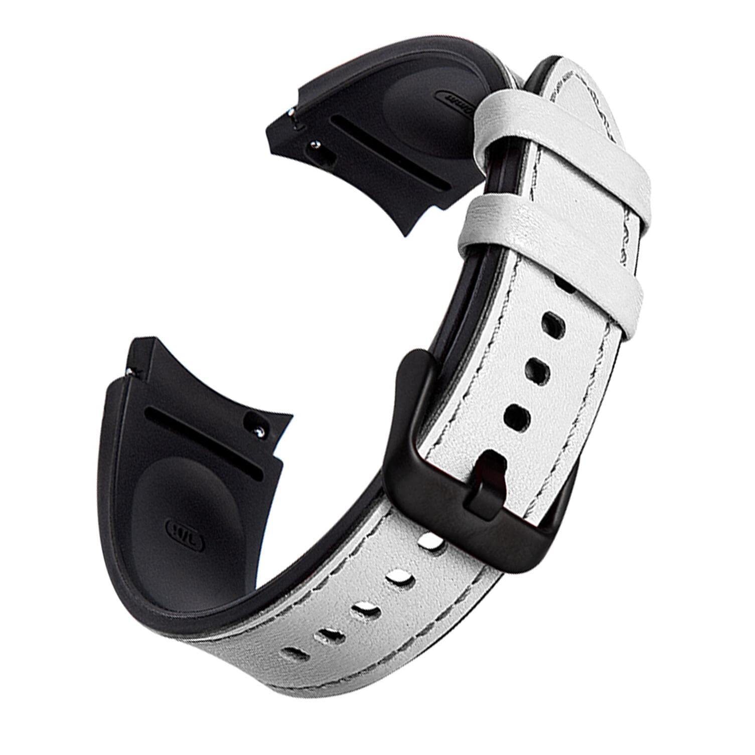 Watch Band for Samsung Galaxy Watch 4 Classic 42mm/46mm, Soft Genuine Leather Hybrid Silicone Sweatproof Wristband Strap for Galaxy Watch 4 40mm/44mm
