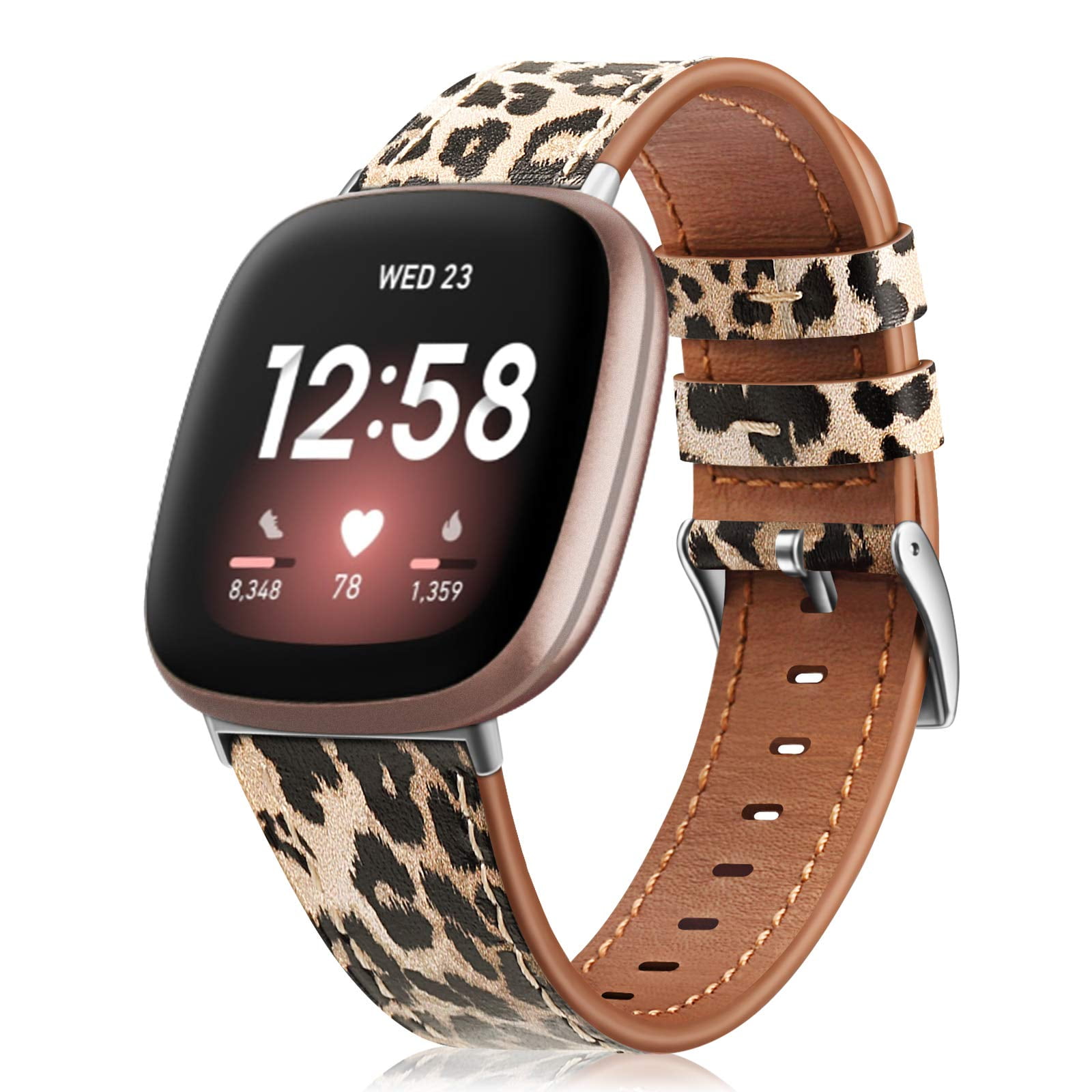 Watch Bands Compatible with Fitbit Versa 3 Fitbit Sense Genuine Leather Band Replacement Accessories Strap Wristband Classic Leopard Walmart