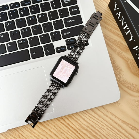 Watch Bands for Women Compatible with Apple Watch Band 38mm 40mm 41mm Adjustable Metal Band Circular Copper Chain Bracelet for iWatch Series 9/8/7/6/5/4/3/2/1/SE/Ultra,Black