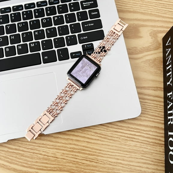 Watch Bands for Women Compatible with Apple Watch Band 38mm 40mm 41mm Adjustable Metal Band Circular Copper Chain Bracelet for iWatch Series 9/8/7/6/5/4/3/2/1/SE/Ultra,Rosegold