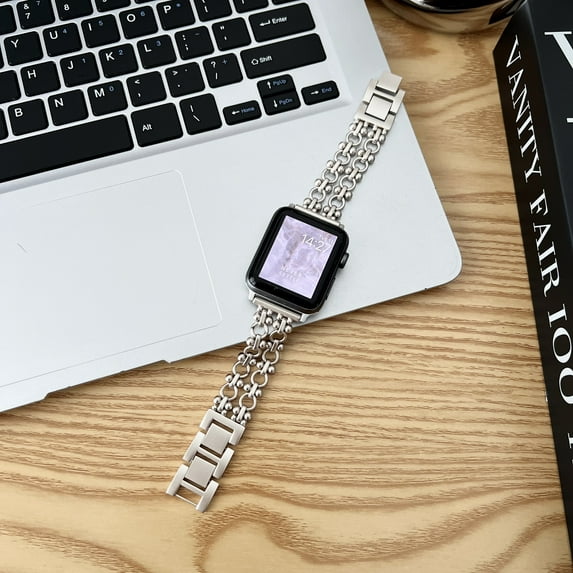 Watch Bands for Women Compatible with Apple Watch Band 42mm 44mm 45mm 49mm Adjustable Metal Band Circular Copper Chain Bracelet for iWatch Series 9/8/7/6/5/4/3/2/1/SE/Ultra,Starlight