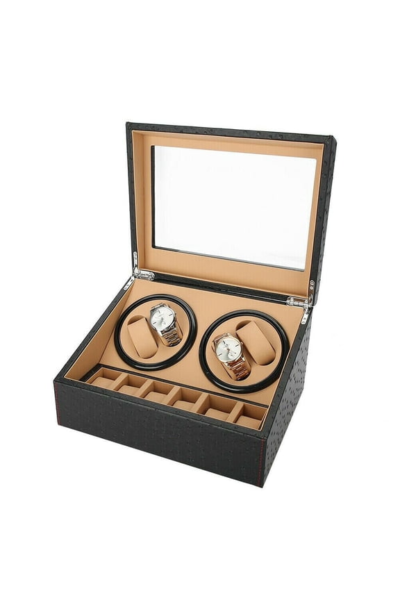 Watch Box 4+6 Luxury Auto Self-Winding Watch Winder Storage PU Leather Display Storage Box Automatic Watch Winder Display Box Case Leather Storage Holder Black Wood Watch Winder Display Case Box Black