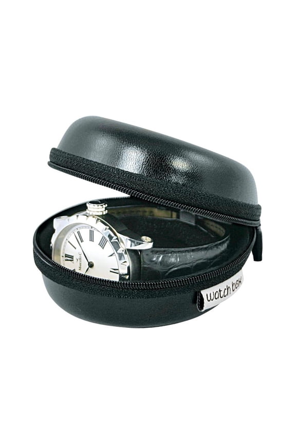 Watch Box Donut small travel hard case, shiny artificial leather, black