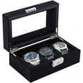 thumbnail image 1 of FacoFaco 3-Slot Mens Faux Leather Watch Box, Includes Glass Display and Removable Pillow, 1 Count, 1 of 6