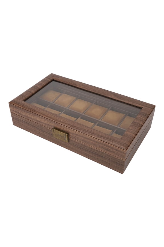 Watch Box Organizer 12 Compartment Wood Grain Display Case (14.1x8.2x3.9 in / 36x21x10 cm)
