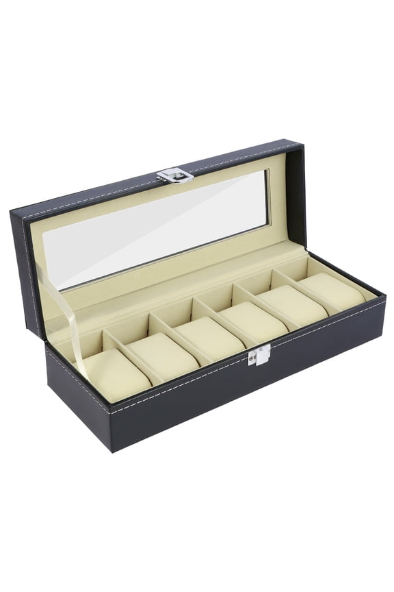Watch Box Organizer 6/12 Slots Watch Display Case with Glass Lid Anti-Scratch Watch Storage Organizer Fashion PU Leather Watch Holder for Men Women Birthday Gift 30x11x8cm/30.5x20x8cm