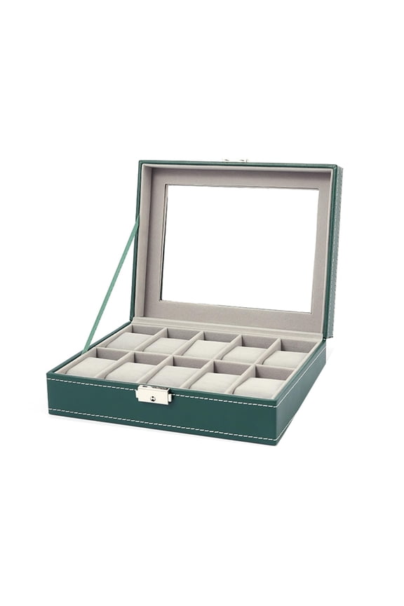 Watch Box Organizer for Men and Women - 10 Slot Watch Storage Box with Top Glass Display & Removable Pillows in Each Slot - Premium Watch Cases for Men Made with Leather - green(Excluding watches)