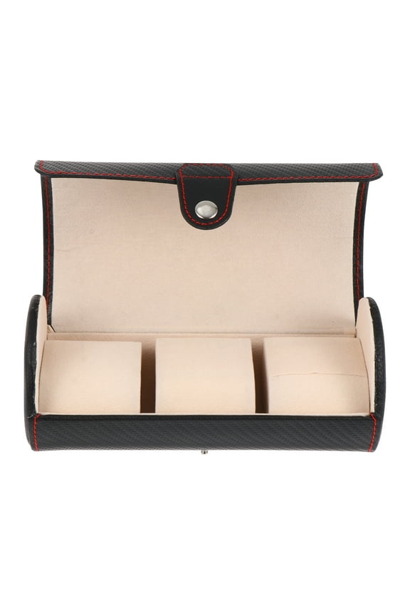 Portable Watch Organizer with 3 Slots for Travel Vintage Watch Roll Box Black PU Material