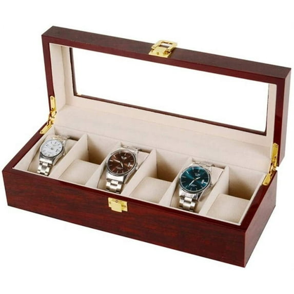 Watch Box for 6 Watches with Glass Display Top, Elegant Appearance, Jewelry Boxes Storage Boxes Display Boxes, Brown Color