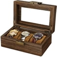 thumbnail image 1 of Watch Box for Men-3 Slots Watch Organizer Case,PU Leather Watch Display Storage Box with Glass Lid(Brown, 3Slot), 1 of 13