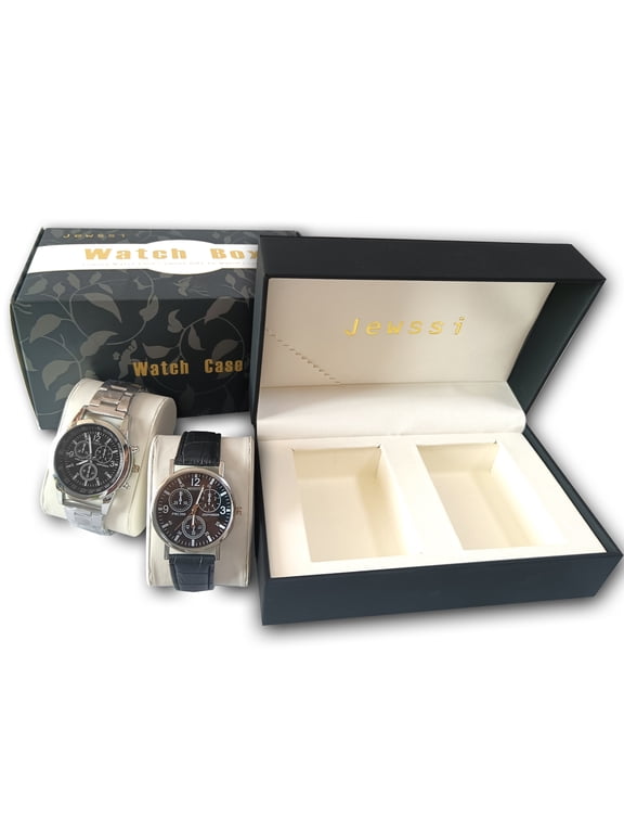 Watch Box for Men, Luxury Travel Watch Case with 2 Pillow, Dual PU Leather Roll Case